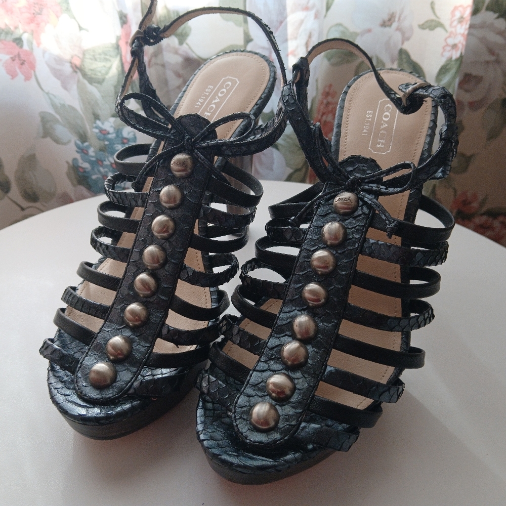 Coach Black Studded Gladiator Heeled Sandals